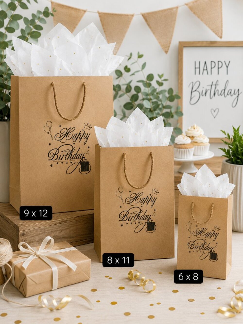 30 Happy Birthday Craft Paper Gift Bags Party Favor Bags 3 Sizes New